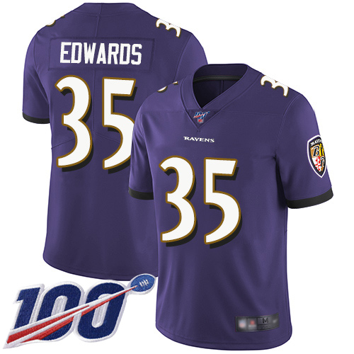 Baltimore Ravens Limited Purple Men Gus Edwards Home Jersey NFL Football #35 100th Season Vapor Untouchable